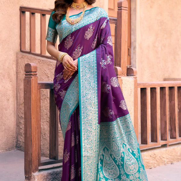 Jyoti Fashion Women's Purple Silk Zari Woven Saree with Blouse - Distacart