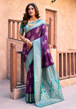 Thumbnail for Jyoti Fashion Women's Purple Silk Zari Woven Saree with Blouse - Distacart