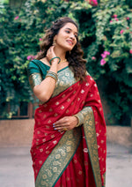 Thumbnail for Jyoti Fashion Women's Red Silk Zari Woven Saree with Blouse - Distacart