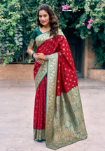 Thumbnail for Jyoti Fashion Women's Red Silk Zari Woven Saree with Blouse - Distacart