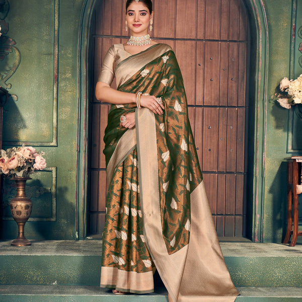 Jyoti Fashion Women's Mehendi Silk Zari Woven Saree with Blouse - Distacart