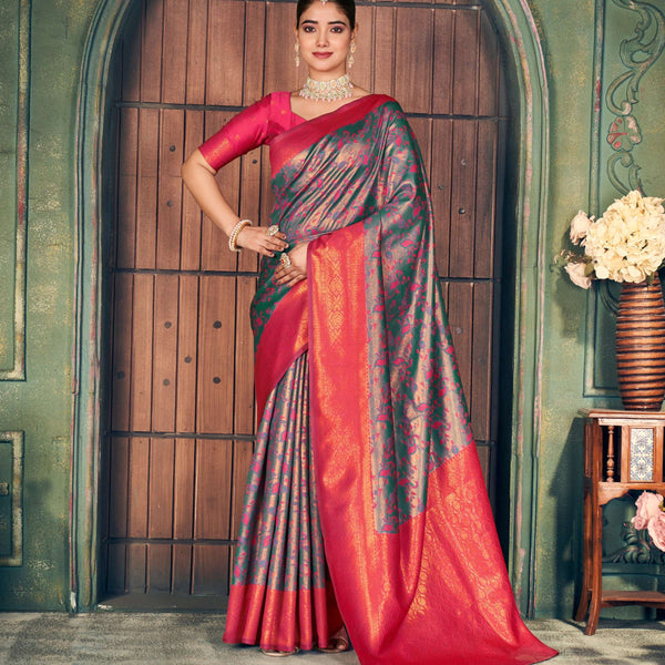 Jyoti Fashion Women's Grey Silk Zari Woven Saree with Blouse - Distacart