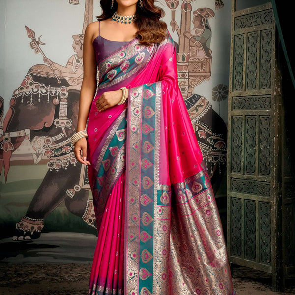 Jyoti Fashion Women's Pink Soft Silk Zari Woven Saree with Blouse - Distacart
