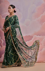 Thumbnail for Jyoti Fashion Women's Bottle Green Coding Sequence Georgette Saree with Blouse - Distacart