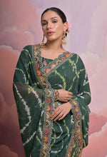 Thumbnail for Jyoti Fashion Women's Bottle Green Coding Sequence Georgette Saree with Blouse - Distacart