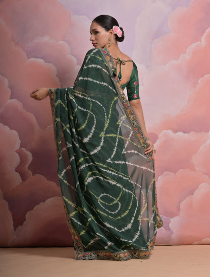 Jyoti Fashion Women's Bottle Green Coding Sequence Georgette Saree with Blouse - Distacart