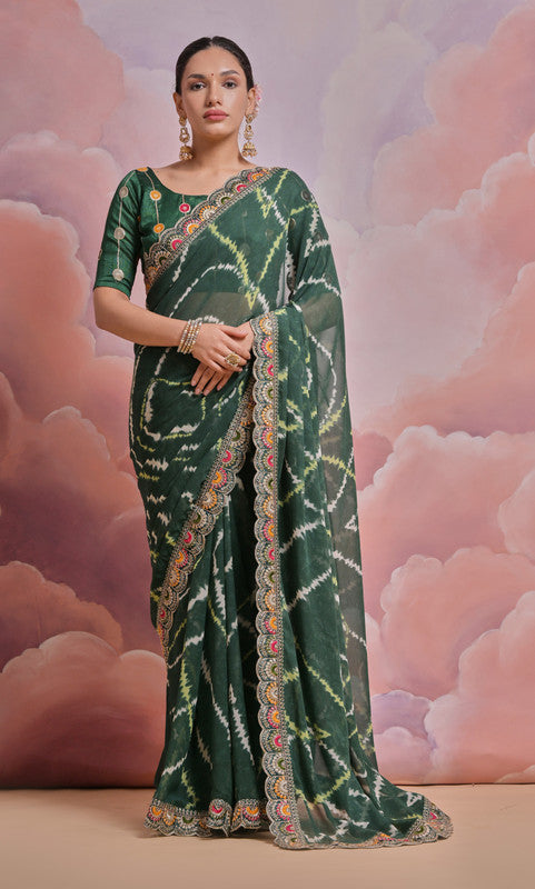 Jyoti Fashion Women's Bottle Green Coding Sequence Georgette Saree with Blouse - Distacart