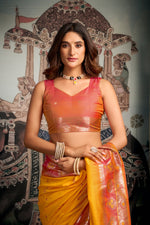 Thumbnail for Jyoti Fashion Women's Yellow Soft Silk Zari Woven Saree with Blouse - Distacart