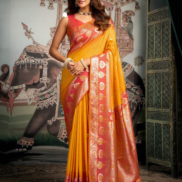 Jyoti Fashion Women's Yellow Soft Silk Zari Woven Saree with Blouse - Distacart