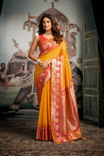 Thumbnail for Jyoti Fashion Women's Yellow Soft Silk Zari Woven Saree with Blouse - Distacart