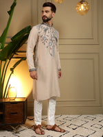 Thumbnail for Jyoti Fashion Men's Beige Viscose Silk Sequins Embroidered Kurta with Pajama - Distacart