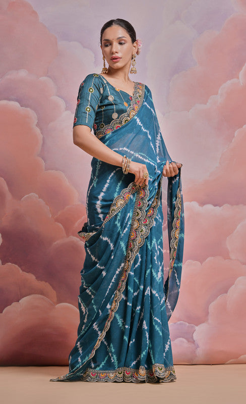 Jyoti Fashion Women's Morpich Coding Sequence Georgette Saree with Blouse - Distacart