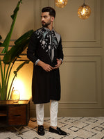 Thumbnail for Jyoti Fashion Men's Black Viscose Silk Sequins Embroidered Kurta with Pajama - Distacart