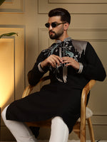 Thumbnail for Jyoti Fashion Men's Black Viscose Silk Sequins Embroidered Kurta with Pajama - Distacart