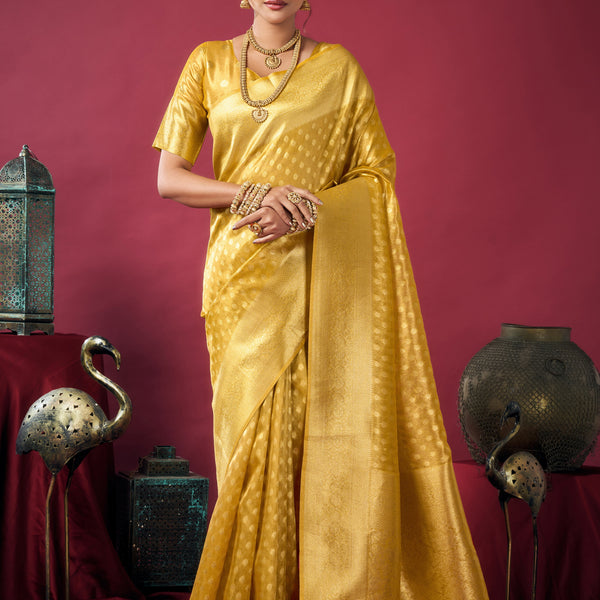 Jyoti Fashion Women's Mustard Tissue Silk Zari Woven Saree with Blouse - Distacart
