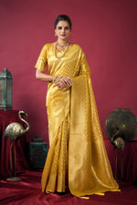 Thumbnail for Jyoti Fashion Women's Mustard Tissue Silk Zari Woven Saree with Blouse - Distacart