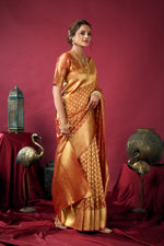 Thumbnail for Jyoti Fashion Women's Orange Tissue Silk Zari Woven Saree with Blouse - Distacart