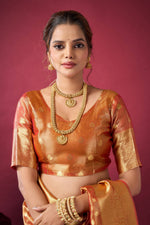 Thumbnail for Jyoti Fashion Women's Orange Tissue Silk Zari Woven Saree with Blouse - Distacart