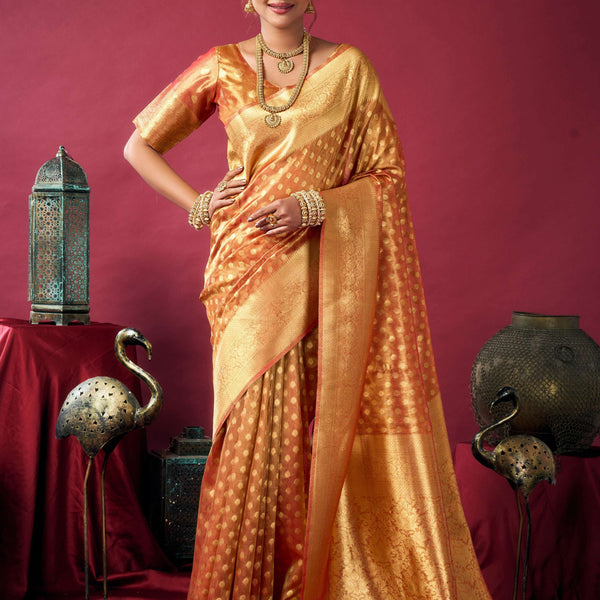 Jyoti Fashion Women's Orange Tissue Silk Zari Woven Saree with Blouse - Distacart