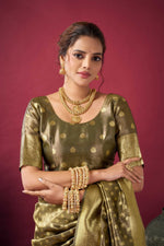 Thumbnail for Jyoti Fashion Women's Mehendi Tissue Silk Zari Woven Saree with Blouse - Distacart