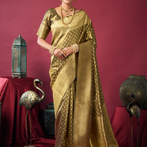 Jyoti Fashion Women's Mehendi Tissue Silk Zari Woven Saree with Blouse - Distacart
