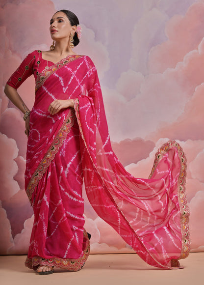 Jyoti Fashion Women's Rani Pink Coding Sequence Georgette Saree with Blouse - Distacart