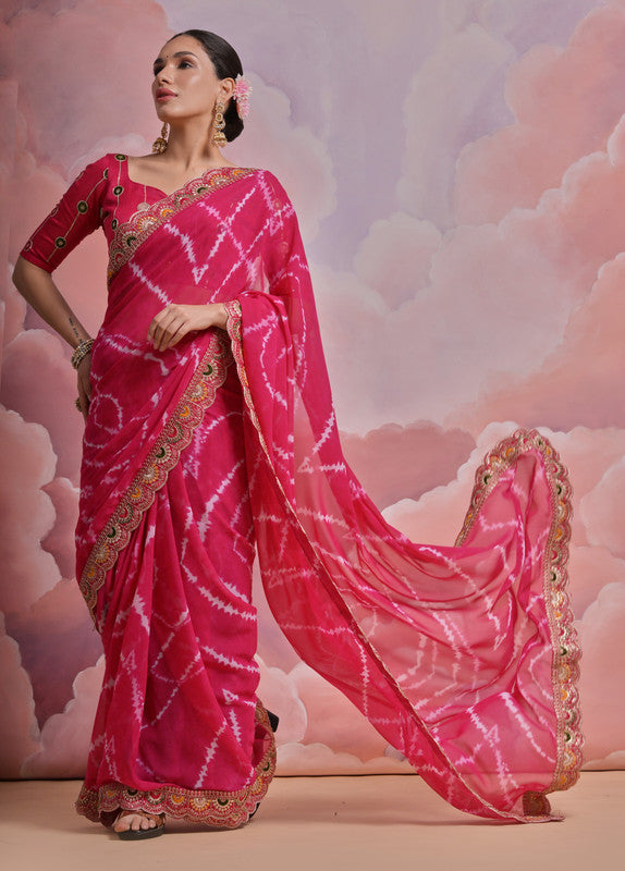 Jyoti Fashion Women's Rani Pink Coding Sequence Georgette Saree with Blouse - Distacart