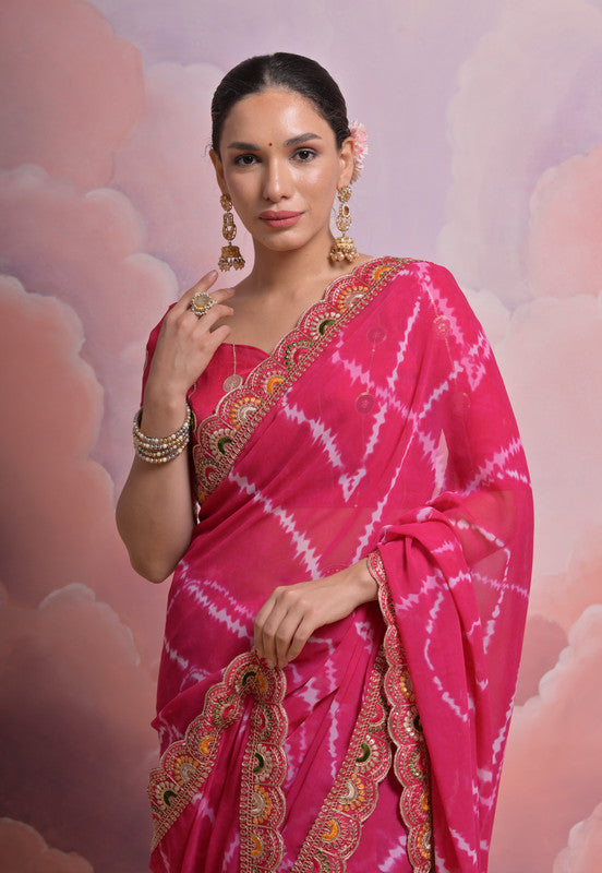 Jyoti Fashion Women's Rani Pink Coding Sequence Georgette Saree with Blouse - Distacart