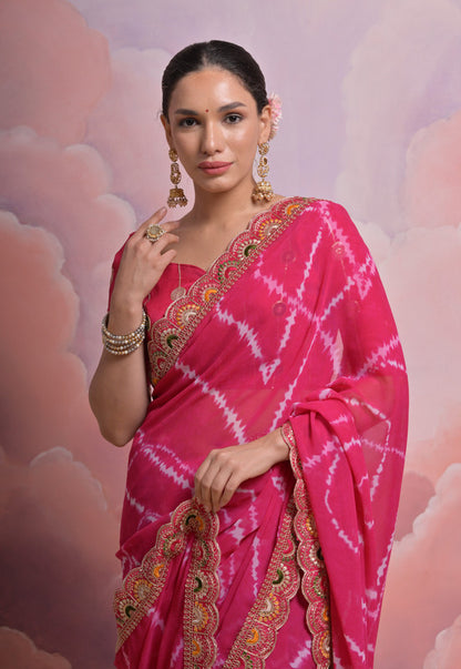 Jyoti Fashion Women's Rani Pink Coding Sequence Georgette Saree with Blouse - Distacart