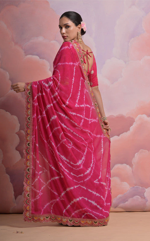 Jyoti Fashion Women's Rani Pink Coding Sequence Georgette Saree with Blouse - Distacart