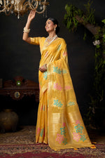 Thumbnail for Jyoti Fashion Women's Yellow Organza Khadi Zari Woven Saree with Blouse - Distacart