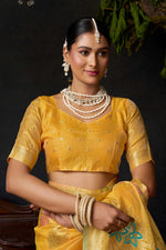 Thumbnail for Jyoti Fashion Women's Yellow Organza Khadi Zari Woven Saree with Blouse - Distacart