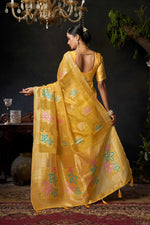 Thumbnail for Jyoti Fashion Women's Yellow Organza Khadi Zari Woven Saree with Blouse - Distacart