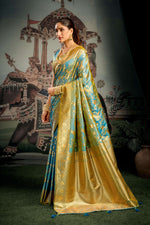 Thumbnail for Jyoti Fashion Women's Turquoise Premium Soft Silk Zari Woven Saree with Blouse - Distacart
