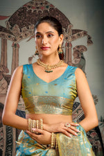 Thumbnail for Jyoti Fashion Women's Turquoise Premium Soft Silk Zari Woven Saree with Blouse - Distacart