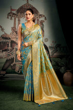 Thumbnail for Jyoti Fashion Women's Turquoise Premium Soft Silk Zari Woven Saree with Blouse - Distacart