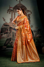 Thumbnail for Jyoti Fashion Women's Orange Premium Soft Silk Zari Woven Saree with Blouse - Distacart