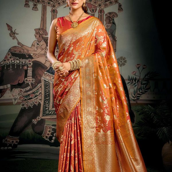 Jyoti Fashion Women's Orange Premium Soft Silk Zari Woven Saree with Blouse - Distacart