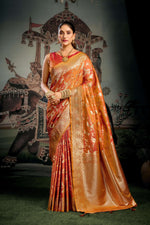 Thumbnail for Jyoti Fashion Women's Orange Premium Soft Silk Zari Woven Saree with Blouse - Distacart
