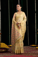 Thumbnail for Jyoti Fashion Women's Beige Soft Spun Cotton Zari Woven Saree with Blouse - Distacart