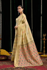 Thumbnail for Jyoti Fashion Women's Beige Soft Spun Cotton Zari Woven Saree with Blouse - Distacart