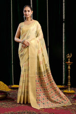 Thumbnail for Jyoti Fashion Women's Beige Soft Spun Cotton Zari Woven Saree with Blouse - Distacart