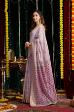 Thumbnail for Jyoti Fashion Women's Purple Soft Spun Cotton Zari Woven Saree with Blouse - Distacart