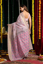 Thumbnail for Jyoti Fashion Women's Purple Soft Spun Cotton Zari Woven Saree with Blouse - Distacart