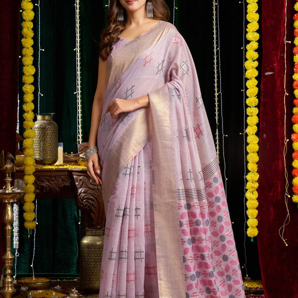 Jyoti Fashion Women's Purple Soft Spun Cotton Zari Woven Saree with Blouse - Distacart