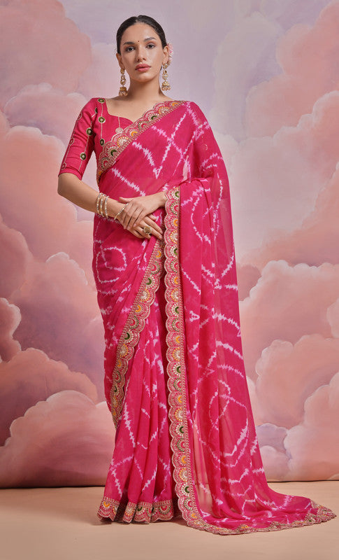 Jyoti Fashion Women's Rani Pink Coding Sequence Georgette Saree with Blouse - Distacart