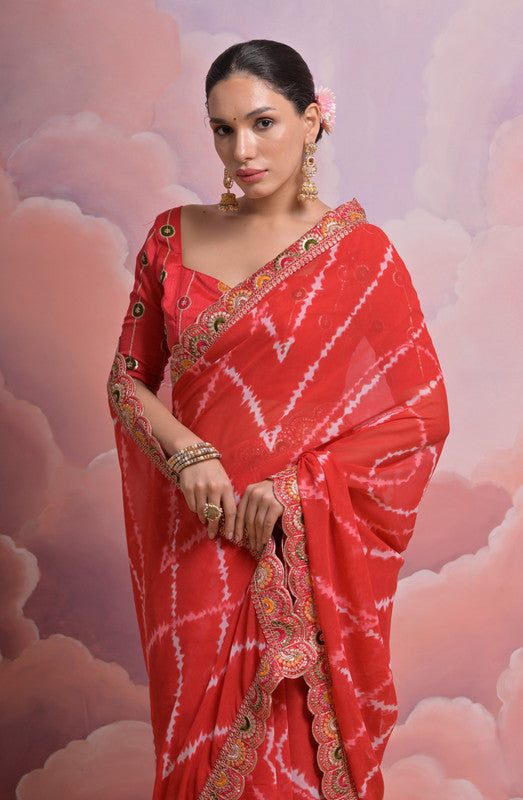 Jyoti Fashion Women's Red Coding Sequence Georgette Saree with Blouse - Distacart