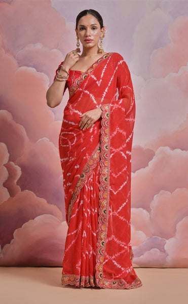 Jyoti Fashion Women's Red Coding Sequence Georgette Saree with Blouse - Distacart