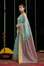 Thumbnail for Jyoti Fashion Women's Turquoise Soft Spun Cotton Zari Woven Saree with Blouse - Distacart