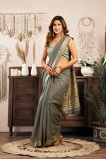 Thumbnail for Jyoti Fashion Women's Grey Khadi Cotton Zari Woven Saree with Blouse - Distacart